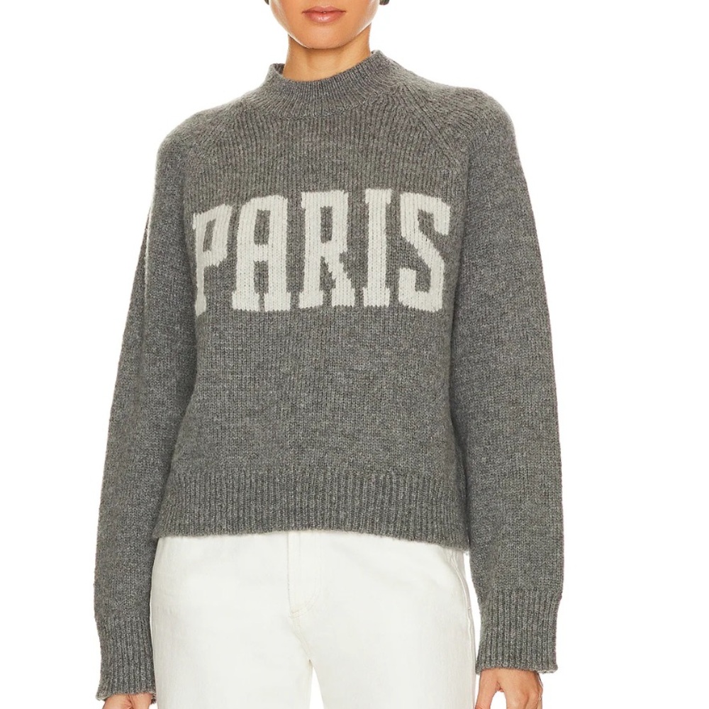Anine Bing Charcoal and Cream Paris Knit Sweater